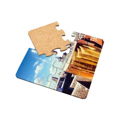 Coaster - Puzzle, with cork backing, HDF+CORK, White, Gloss, 193.68 x 193.68 х 3.18 mm