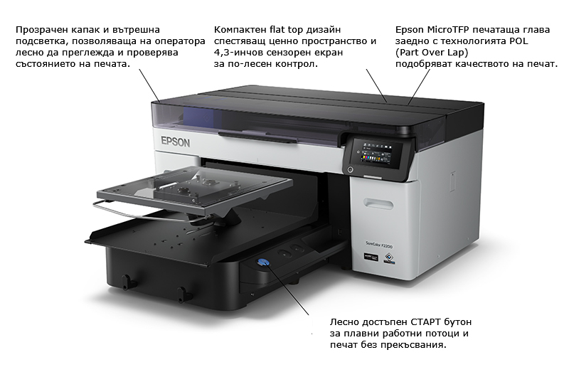Epson SC-F2200 - комплексно решение за DTG (Direct-to-garment) и DTF (Direct-to-film) печат