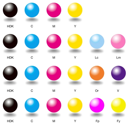 Сублимационните мастила Epson  Ultra Chrome DS6 включват, освен стандартните CMYK, специалните цветове Светъл Жиан и Светла Магента, Оранжево и Виолетово, Флуоресцентно Розово и Жълто. С подходящата сублимационна хартия се постигат изкл/чително ярки и нас