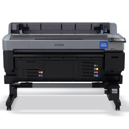 Epson SC-F6400H сублимационен принтер, показан без сублимационна хартия, конфигурация CMYK + Оранжево и Виолетово сублимационни мастила