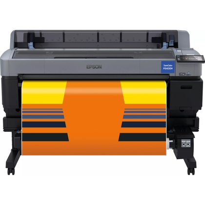 Epson SC-F6400H сублимационен принтер, показан без сублимационна хартия, конфигурация CMYK + Оранжево и Виолетово сублимационни мастила