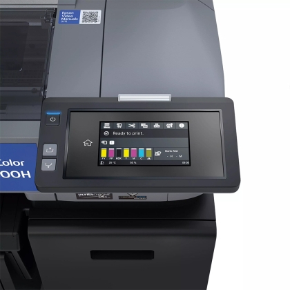 Epson SC-F6400H сублимационен принтер, показан без сублимационна хартия, конфигурация CMYK + Оранжево и Виолетово сублимационни мастила