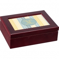 Mahogany box with insert, Wood/HDF, White, Gloss, with aluminum insert 127 x 177.8 x 1.14mm