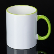 Двуцветна сублимационна фото-чаша - цветни ръбче и дръжка, 11 oz