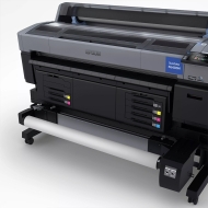 Epson SC-F6400H сублимационен принтер, показан без сублимационна хартия, конфигурация CMYK + Оранжево и Виолетово сублимационни мастила